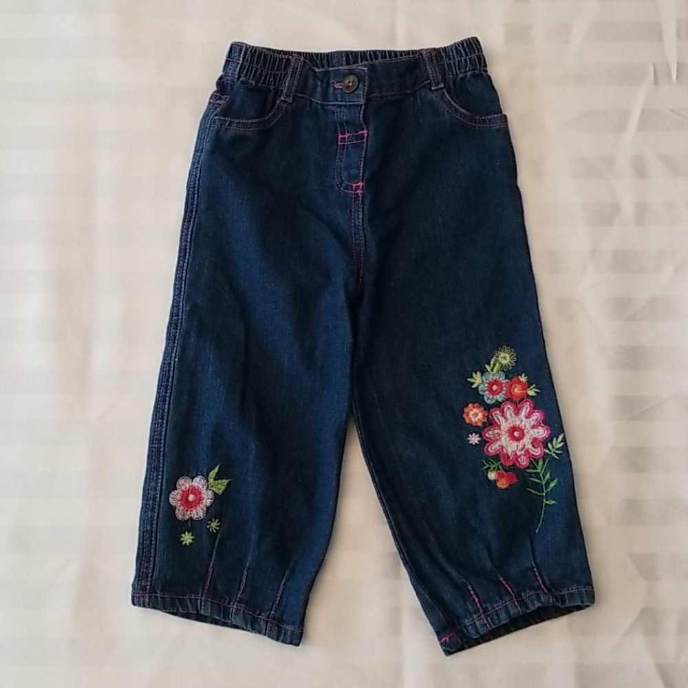 Baby Girl Jeans with Flower Embroidery Sz 12-18 mo